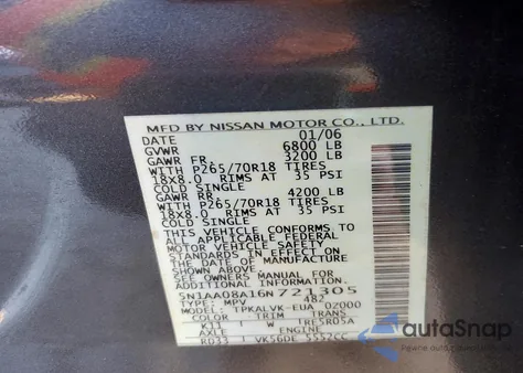 2006 Nissan Armada Se from USA, damaged, VIN 5N1AA08A16N721305